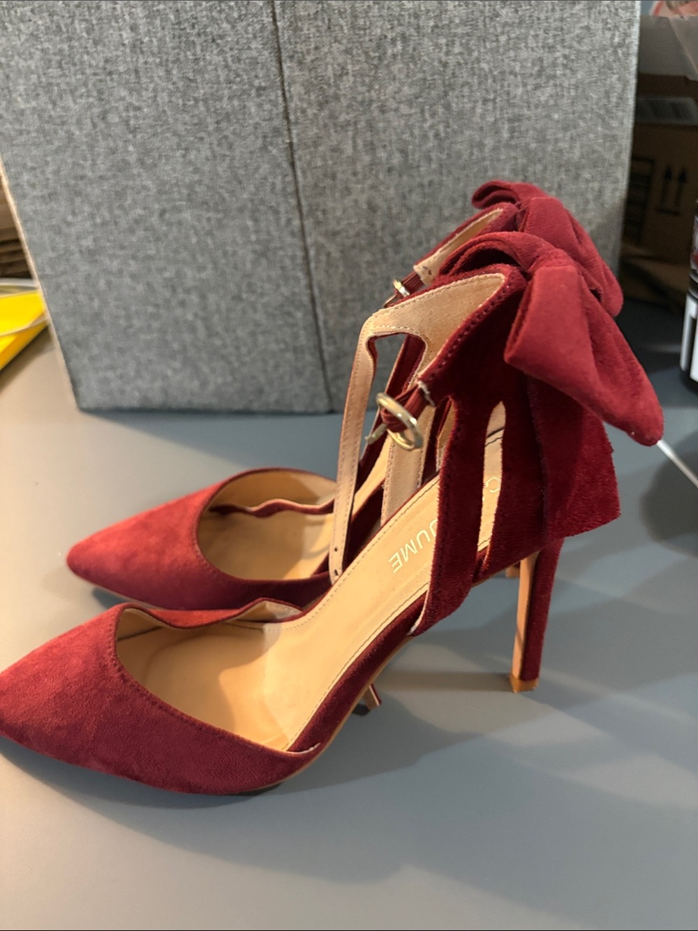 Women’s Burgundy Bow Ankle-Strap Pointed Toe Heels